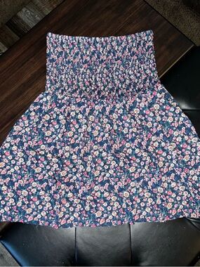 Smocked Waist Floral Mini dress- Navy with Pink & White Flowers